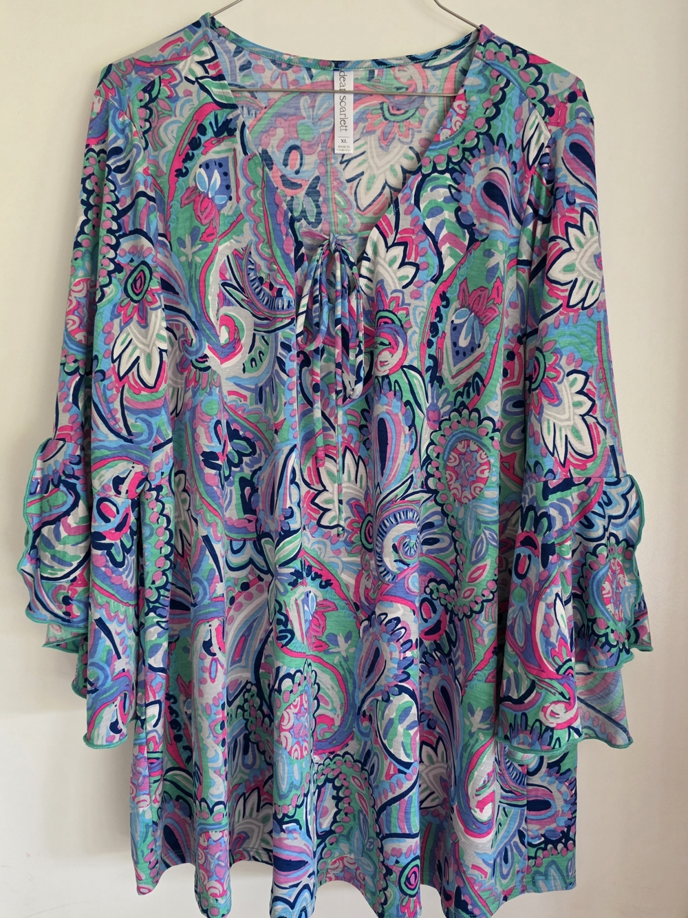 Dear Scarlett Multi Paisley Tie-Front Ruffle Sleeve Tunic XL